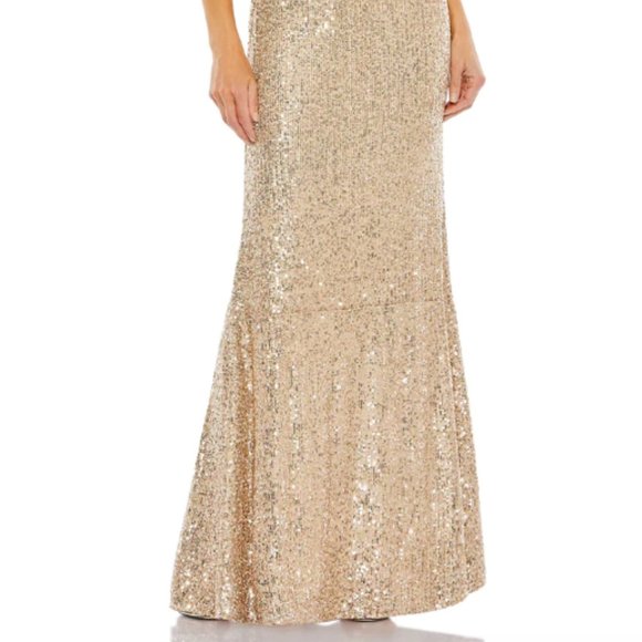 MAC DUGGAL 42029 SEQUINED STRAPPY ONE SHOULDER COLUMN GOLD GOWN sz 2 - Picture 4 of 5